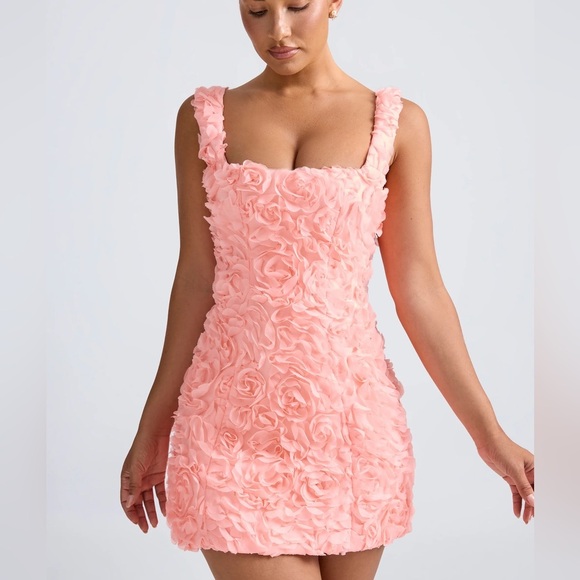 POSY Floral-Appliqué Corset Mini Dress in Coral - Size M - Picture 1 of 6